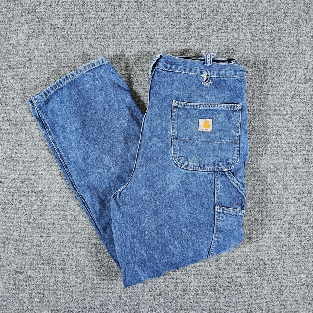 Carhartt Dungaree Fit Carpenter Jeans Denim Blue Mens Tag 36x32 Act 35x30‎ Flaws